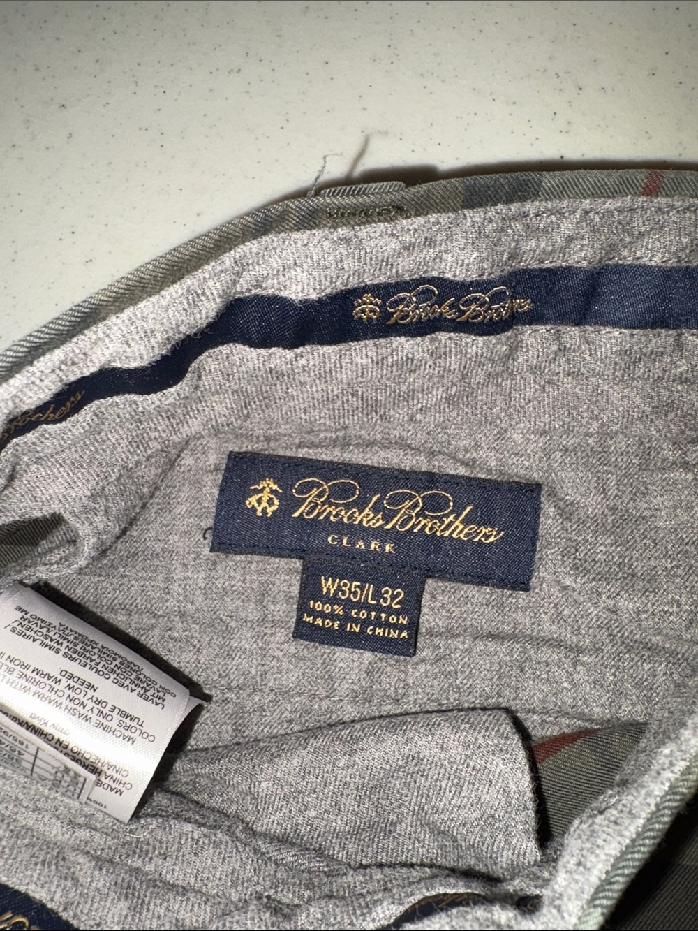 Brooks Brothers Clark Green Plaid Flat Front Chino Pants Men’s 35x32 - Picture 2 of 6
